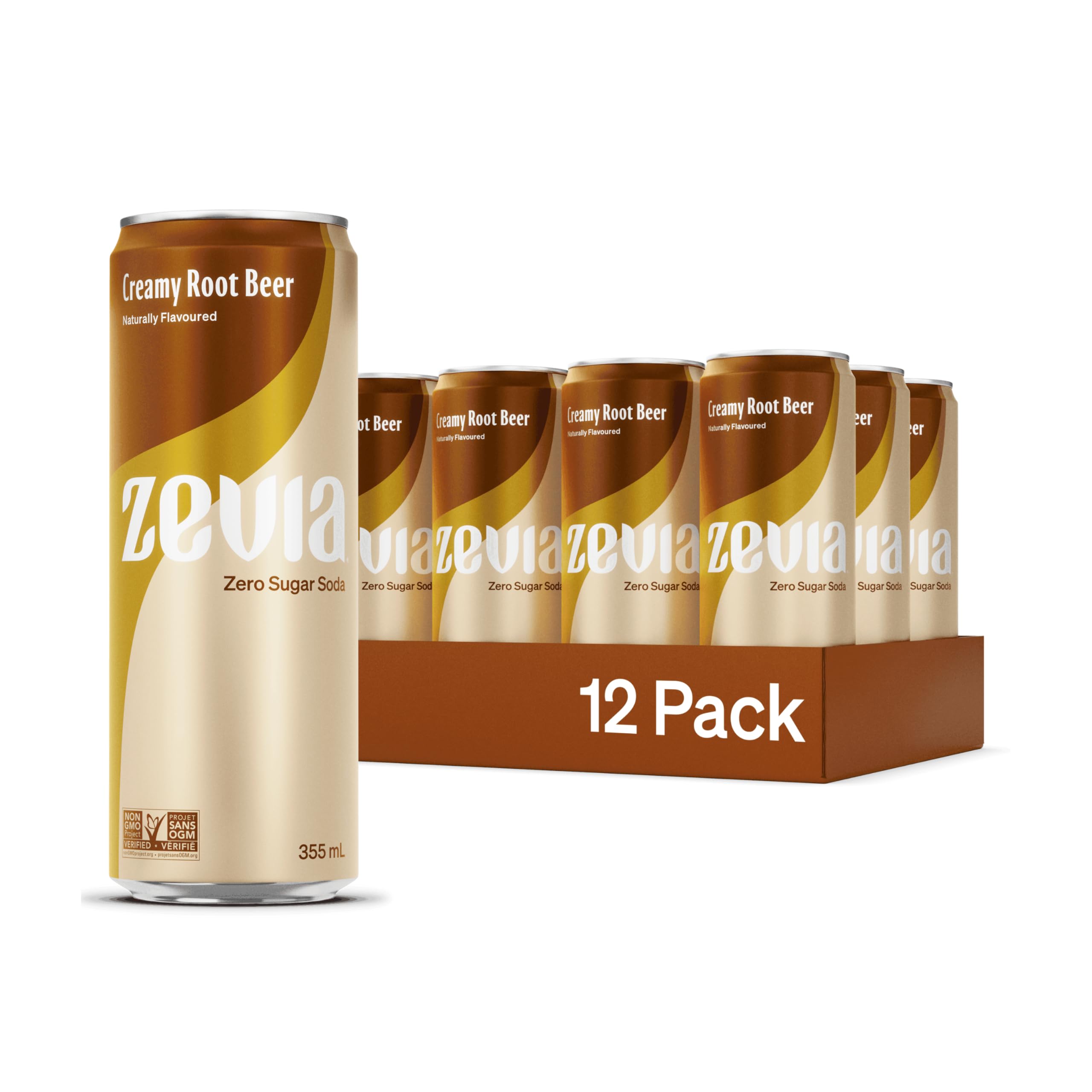 Zevia Zero Sugar, Creamy Root Beer Soda, 355 mL Cans (Pack of 12